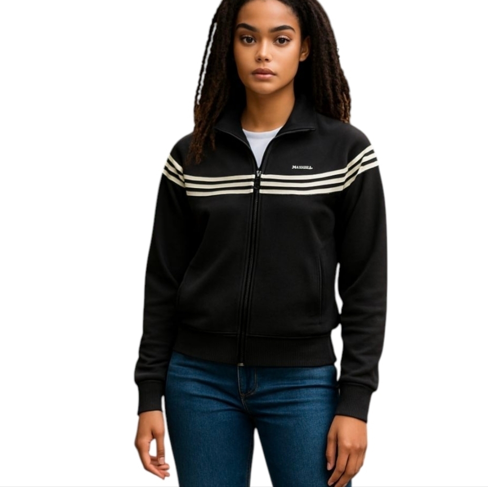 Adidas cotton blend Preppy zip front white stripes Black Track Jogger Jacket S